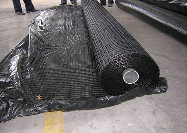 Warp Knitted Polyester Geogrid , High Strength Geogrid For Road Construction