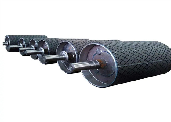 High Frictional Force 25mm Rubber Coated Conveyor Drive Rollers For Steel Metallurgy